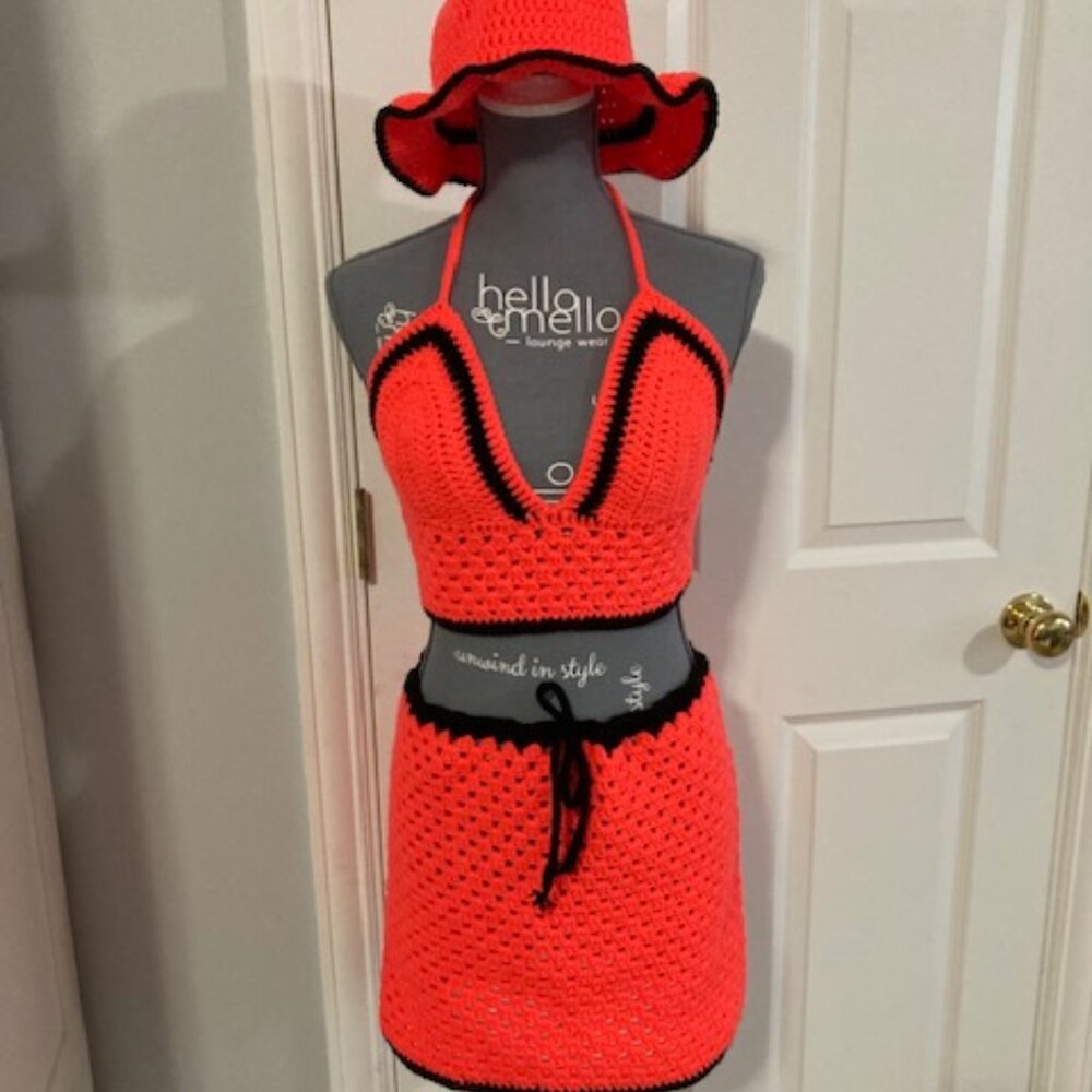 Handmade Crochet Set  Skirt & Top & Hat